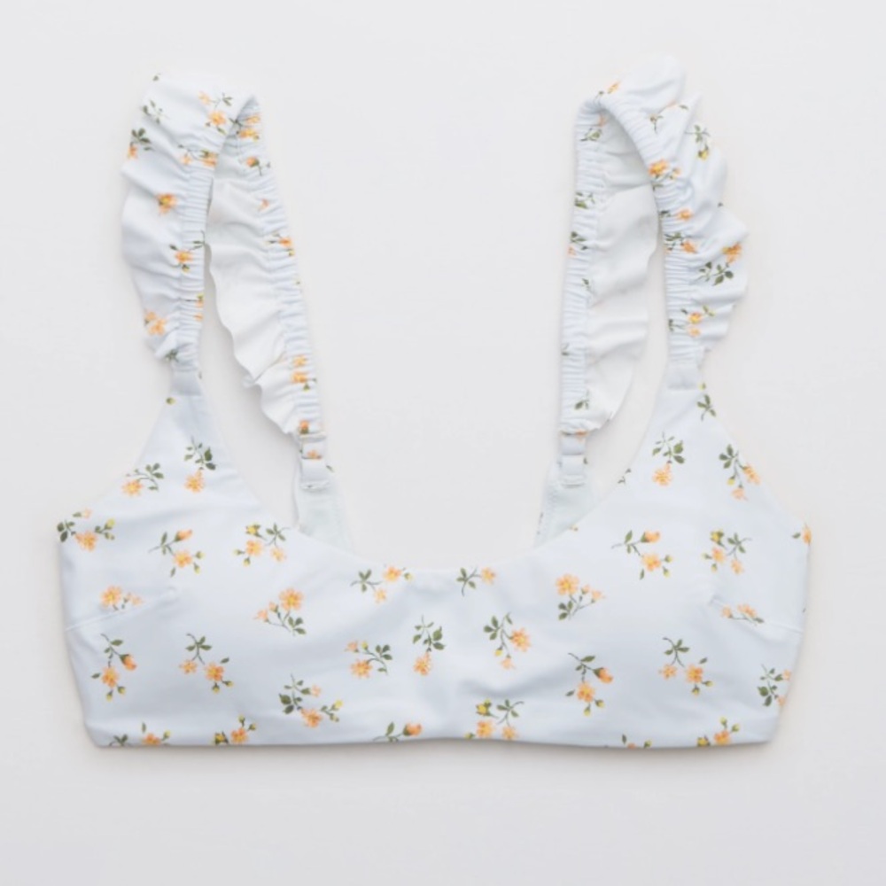 Aerie Printed Ruffle Scoop Bikini Top